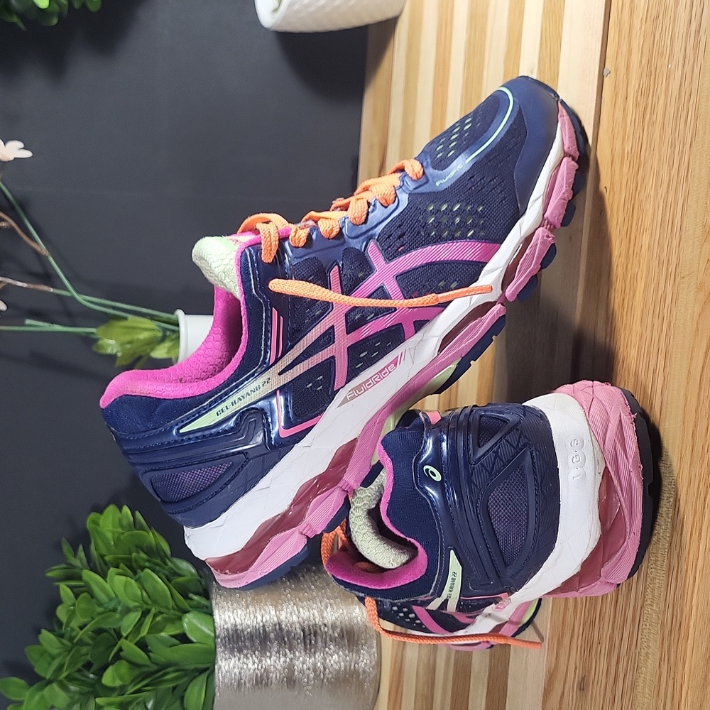 Asics Gel Kayano, Pink Green White Neon, Running Casual Shoes